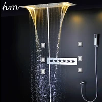 hm concealed shower thermostatic faucets sus304 with embedded ceiling led shower head 380x700mm rainfall mist spout 4 body jet