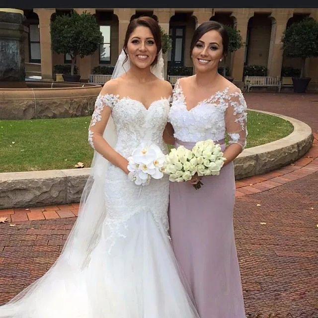 2017 Cheap Long Bridesmaid Dresses V Neck Appliques Lace Mermaid Plus Size Maid of Honor Dress Wedding Party Gowns | Свадьбы и
