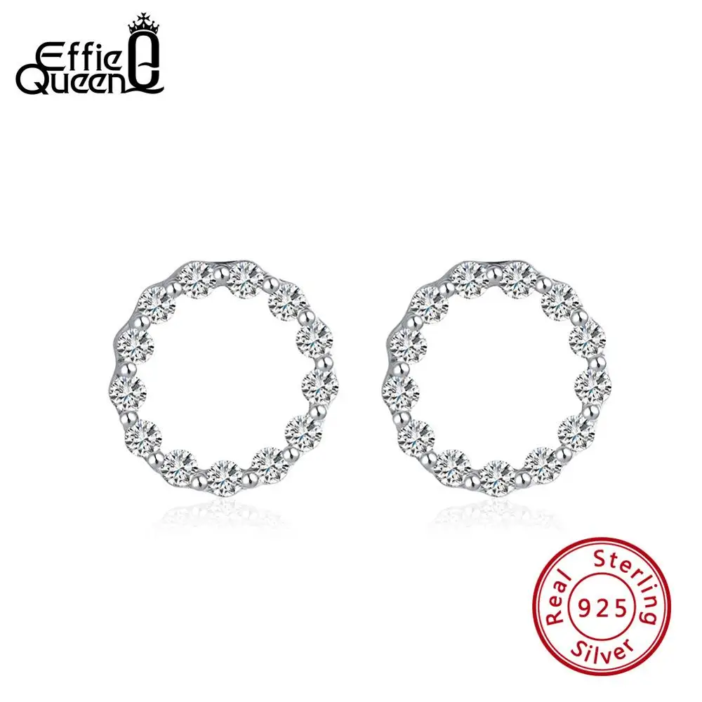 Effie queen 925 стерлингового серебра серьги гвоздики для женщин с цирконом круглые корейские серьги Романтические свадебные украшения подарок BE108