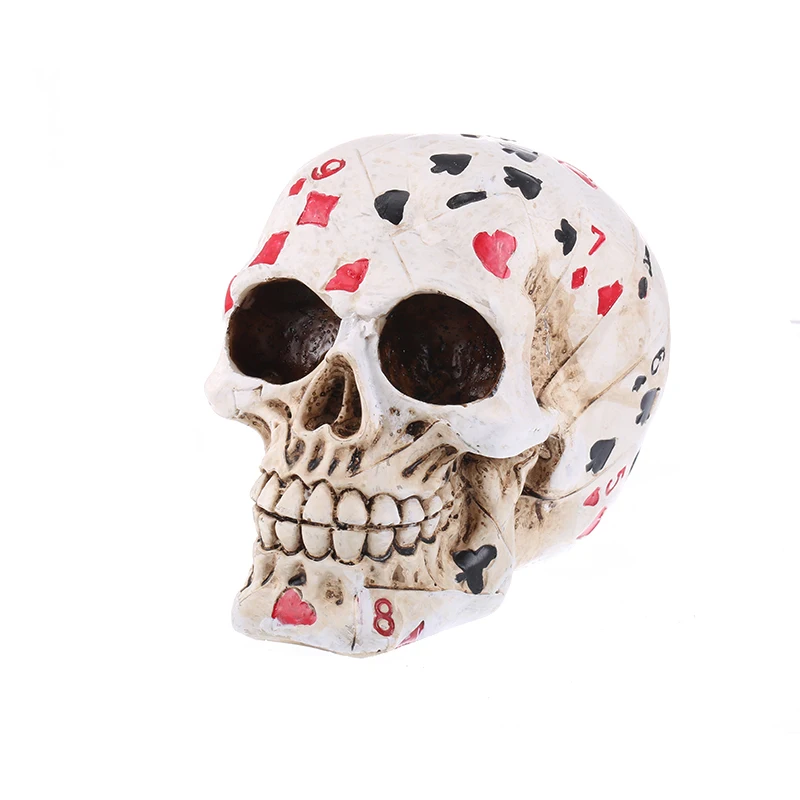 

Resin Statues And Sculptures Ornament Gothic Decor Skull Of Poker Face Skull Creative Skeleton Human Head Skull Bar Decor