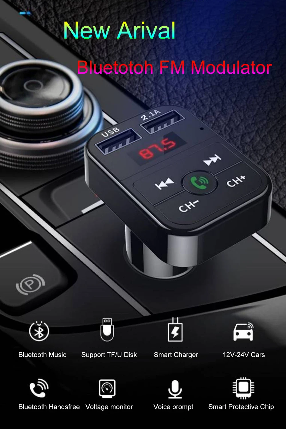 Автомобильный Bluetooth 5,0, fm-передатчик, беспроводной аудио приемник, Автомобильный MP3 плеер, 2.1A, двойной USB, быстрое зарядное устройство, автомобильные аксессуары