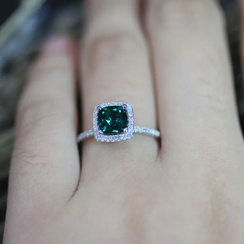 

DUPUY Fashion Ring 6mm 0.8ct Cushion Cutting Emerald Classic 14K Rose Gold Ring Round Gemstone Wedding Engagement Ring D180336