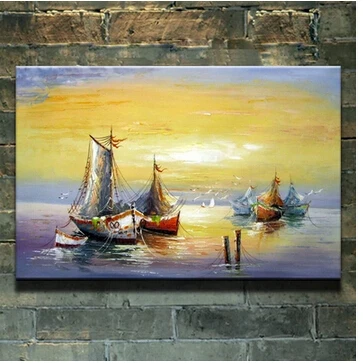 Картина маслом, ручная роспись, морской пейзаж, парусная лодка, домашний декор, картина маслом на холсте, 2020TOP