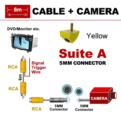 Yellow 6m SINOSMART Лидер продаж универсальная HD автомобильная парковочная камера заднего вида/фронтальная камера для автомобиля желтый синий красный коричневый белый черный - Название цвета: Yellow 6m