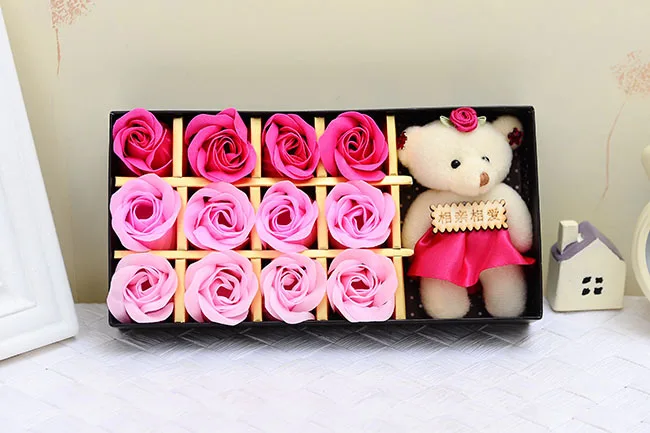 Romantic Rose Flower Bear Doll Decorative Flowers Bubble Bath Petals Wedding Birthday Valentine's Day Gifts For Women Girlfriend | Дом и
