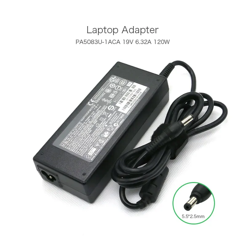 

New 19V 6.32A 5.5*2.5mm 120W PA5083U-1ACA PA-1121-81 Power Supply for Toshiba Satellite A65-S1063 A75-S1255 P35-SP611 Laptop