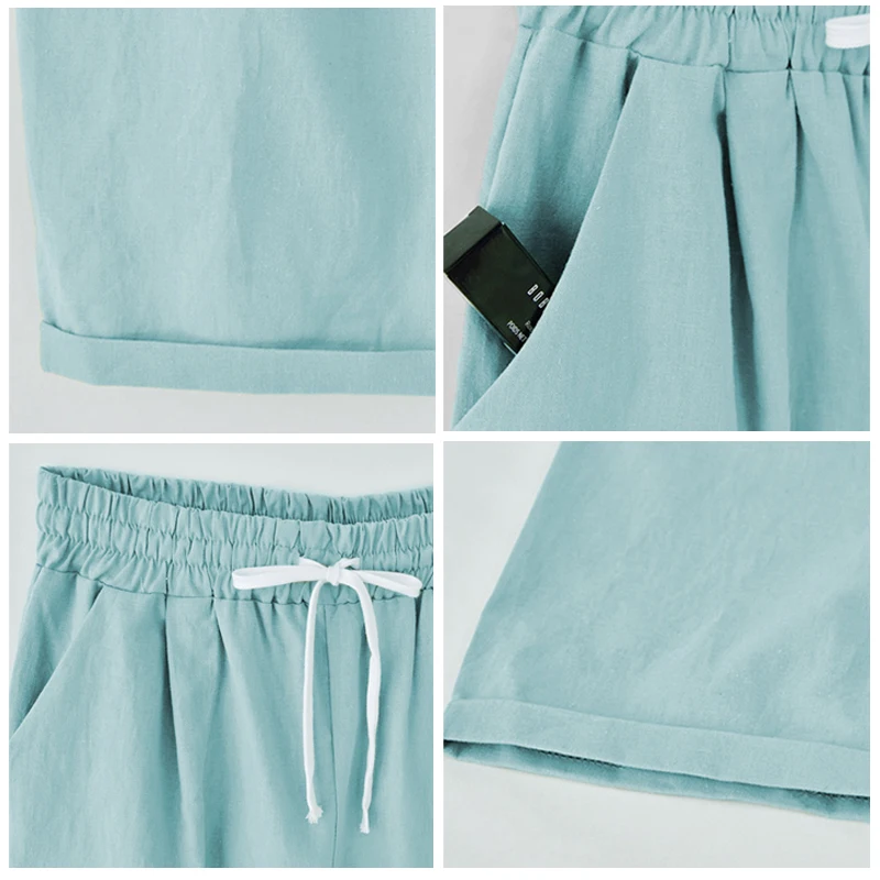 Женские размера плюс шорты с эластичным поясом 3/4 длина галстук передние карманы