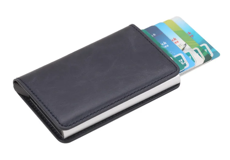 Новая мода мужской кожаный кредитный держатель для карт блокирующий RFID Алюминиевый Чехол для карт женский тонкий металлический короткий кошелек для мужчин