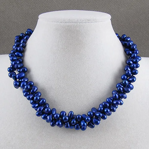 Unique Pearls jewellery Store 3rows 5-8mm Blue Baorque Genuine Freshwater Pearl Necklace 18inches Charming Women Gift | Украшения и