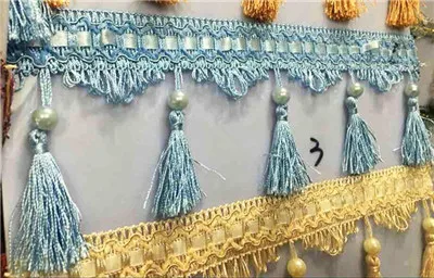 Light blue Qgvish 12 м/лот, жемчужные бусины, занавес, кисточка, бахрома, кружевная отделка, ремни, лента, сделай сам, для шитья дивана, сценические занавески, аксессуары, домашний декор - Цвет: Light blue