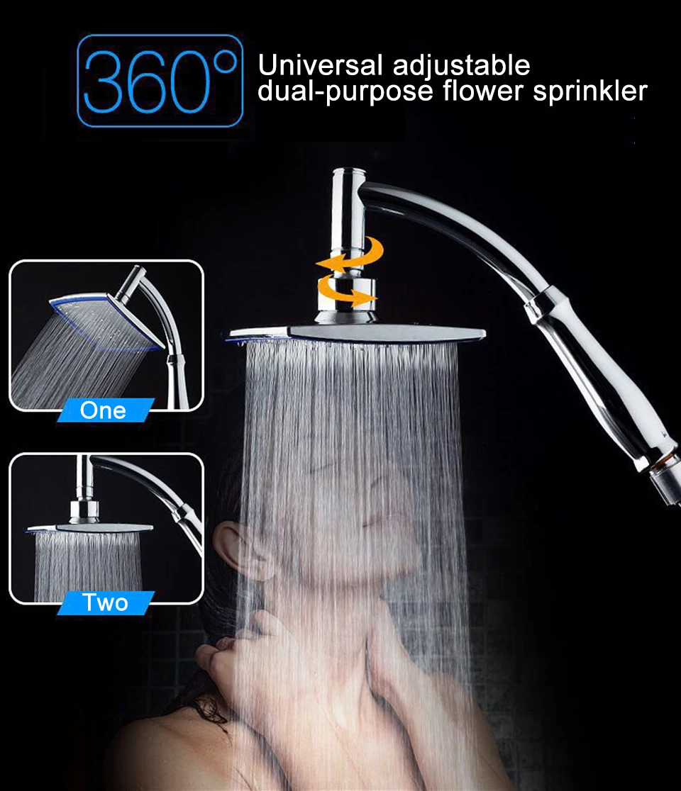 New 8 Inch Indoor Portable Water Saving Square Shower Head Handheld and Wall Mounted High Pressure Shower ABS Durable Plastic