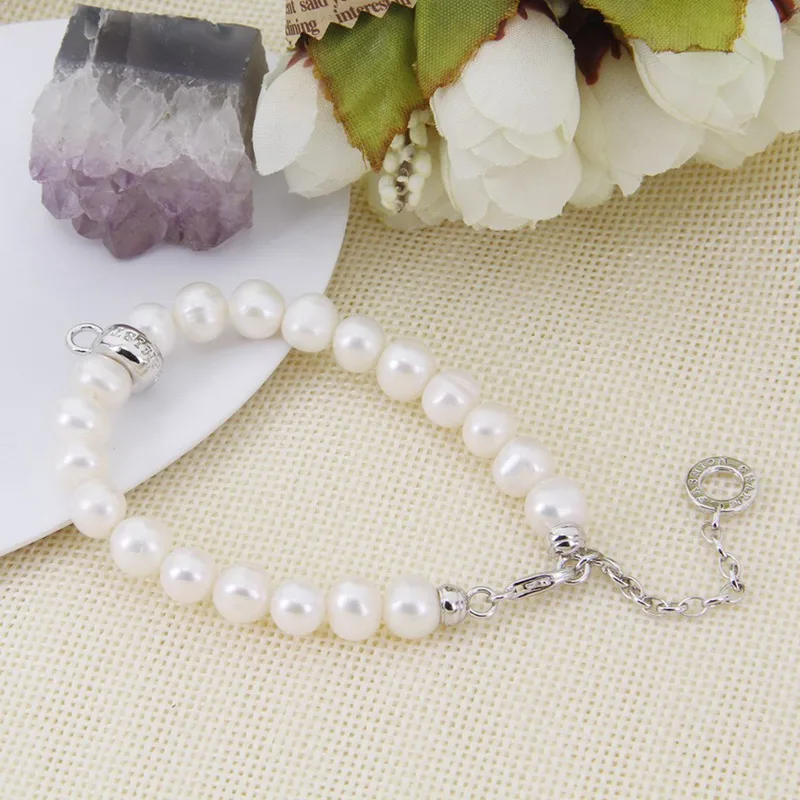 Freshwater Pearl Томас розовый кварцевый кристалл жемчуг Черные бусы из природного камня браслет подходит TS Шарм, Glam ювелирные изделия душа подарок для женщин TS B504x - Окраска металла: Freshwater Pearl