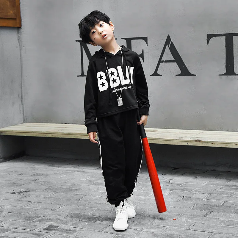 

Black Hip Hop Costume for Boys Girls Stage Competition Ballroom Show Fashion Long Sleeve Modern Dancewear Jazz Dance Sets