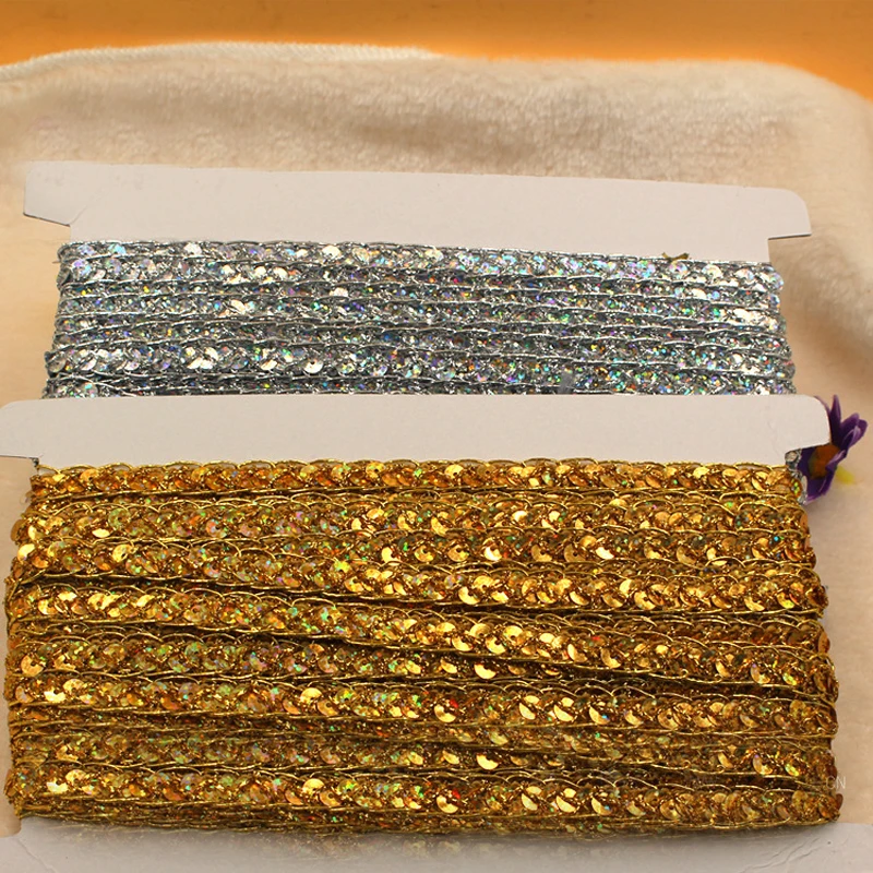 Плетеная лента с блестками, 60 ярдов/партия, Кружевная аппликация, лазерная швейная отделка золотого и серебряного цвета, аксессуары, ширина 1 см