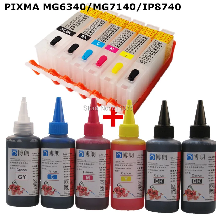 6 чернил для принтера CANON pixma MG6340 MG7140 IP8740 PGI 450 CLI 451 многоразовый чернильный
