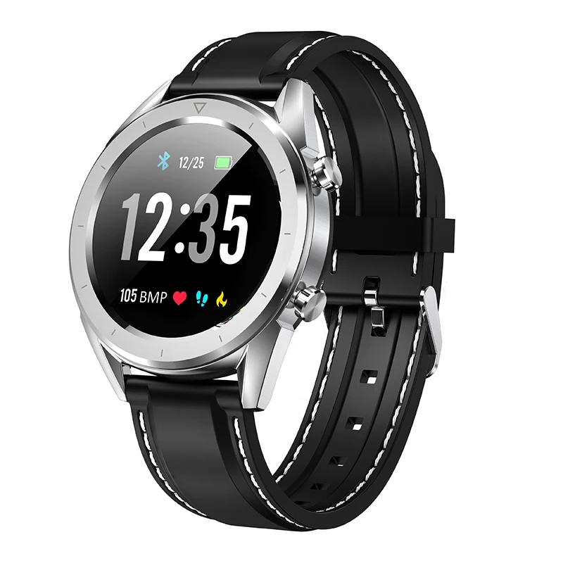 Leather Black Silver Смарт-часы ЭКГ, измеритель артериального давления, пульсометр, шагомер, спортивный браслет, фитнес-трекер, монитор сна, часы для мужчин и женщин - Цвет: Leather Black Silver