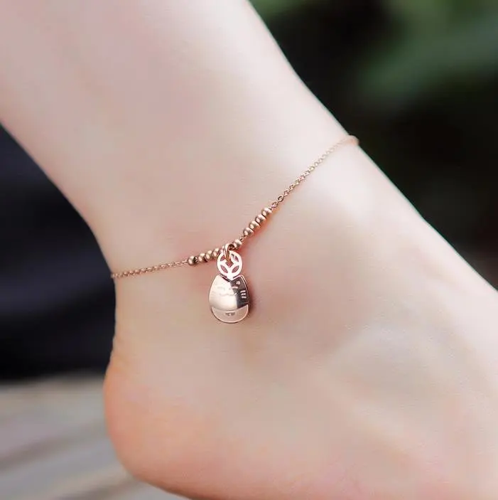 

YUN RUO 2020 Fashion Rose Gold Anklet Elegant Fortune Cat Chain for Woman Girl Gift 316 L Stainless Steel Jewelry Top Quality