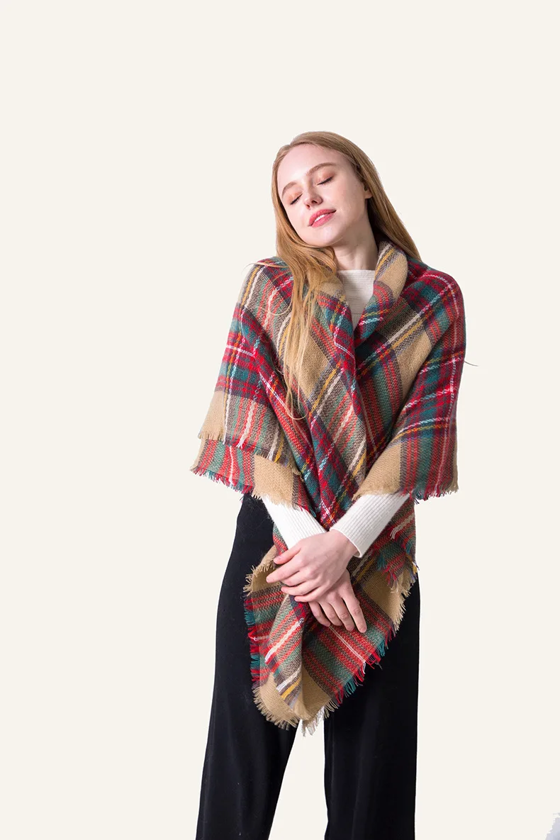 CH-529 Winter Scarf For Women Cashmere Warm Plaid Pashmina Scarfing Luxury Brand Double-Sided Colorful Checkered Shawl |