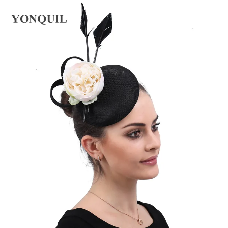 

Charming Flower Fascinator Hats Vintage Race Wedding Headpiece Black Fedora Cocktail Tea Party Church Hats Hair Clips Accessory
