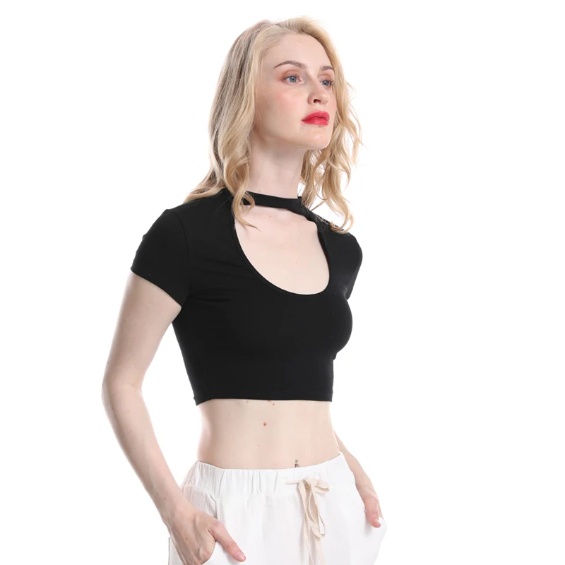 Женская сексуальная однотонная летняя модная майка с коротким рукавом и круглым