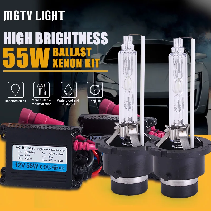 Комплект ксеноновых фар MGTV 55 Вт HID H1 H7 H11 9006 HB3 H27 D2S 9012 H4 биксенон с тонким балластом