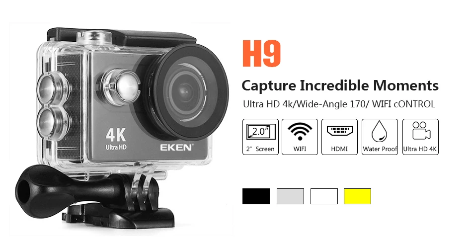 Оригинальная Экшн-камера eken H9 H9R Ultra HD 4K WiFi Спортивная камера 2,0 экран 170D Подводная Водонепроницаемая камера на шлем Спортивная камера