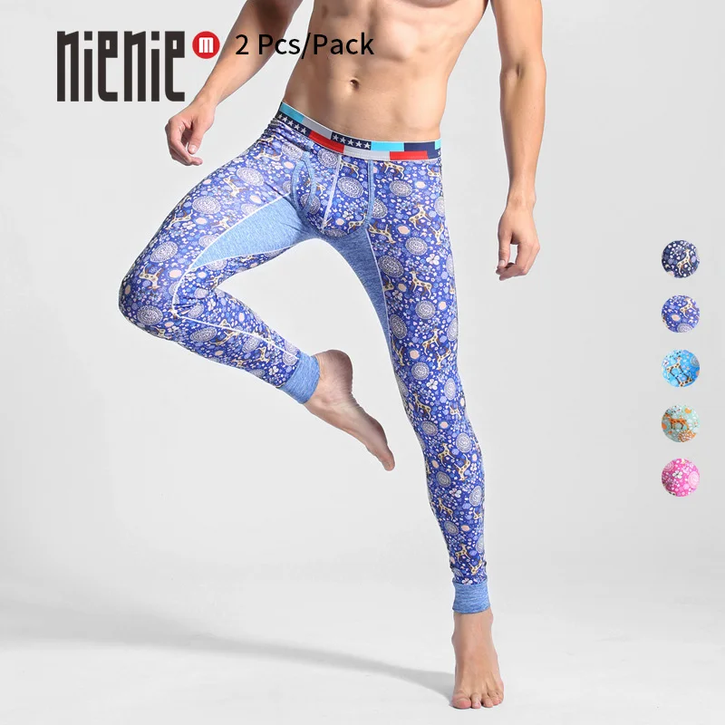 2 шт. упак. новые мужские кальсоны термобелье цветочный принт олень теплые