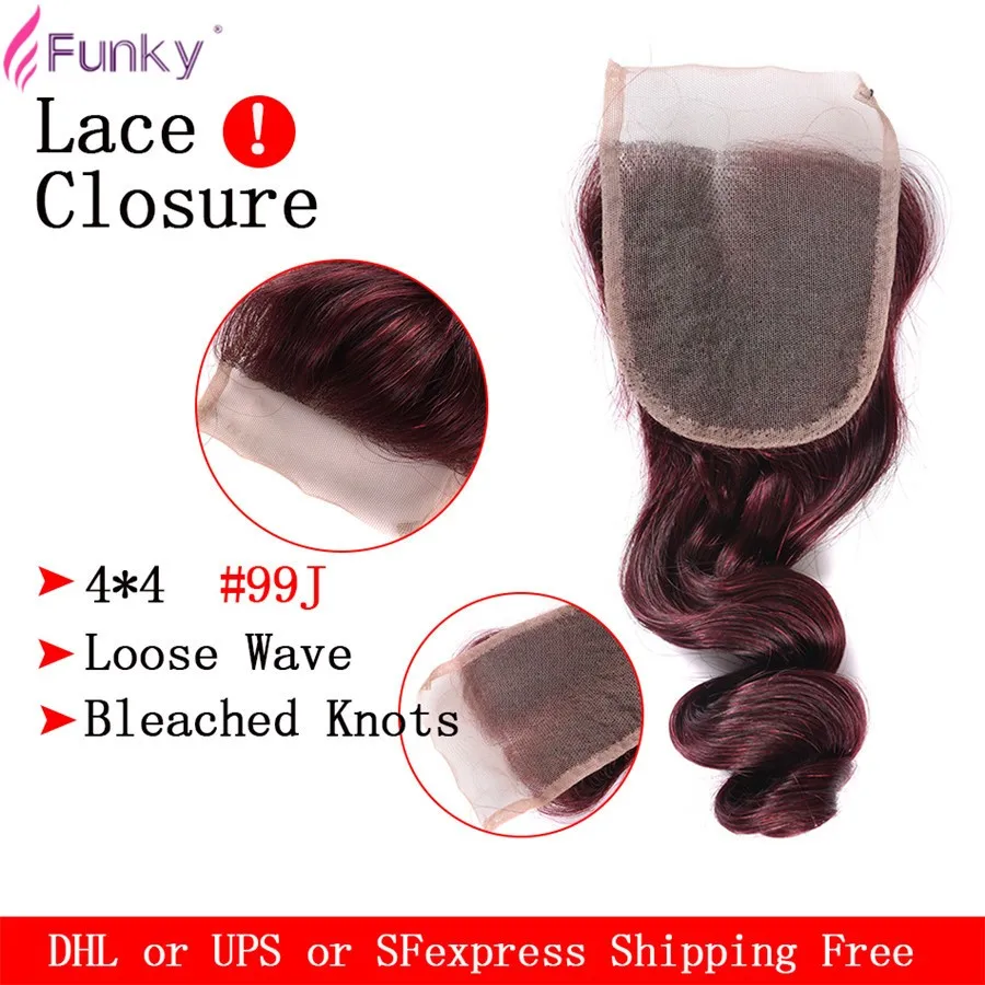 Красота Волос 99j Бразильские Волосы Свободная Волна Lace Closure With Цвет 4 шт. Связки