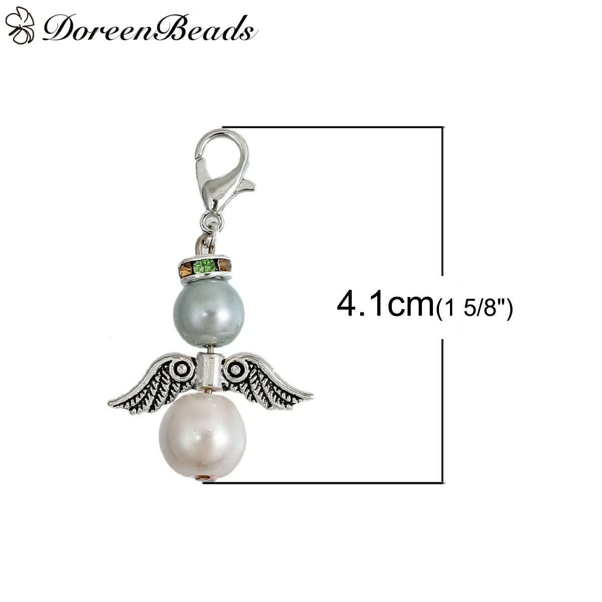 DoreenBeads Крыло ангела-хранителя, Чарующее ювелирное Винтаж браслеты серебряного цвета Розовый Цвет: серебристо-серый имитация жемчуга 41 мм x 23 мм, 8 шт