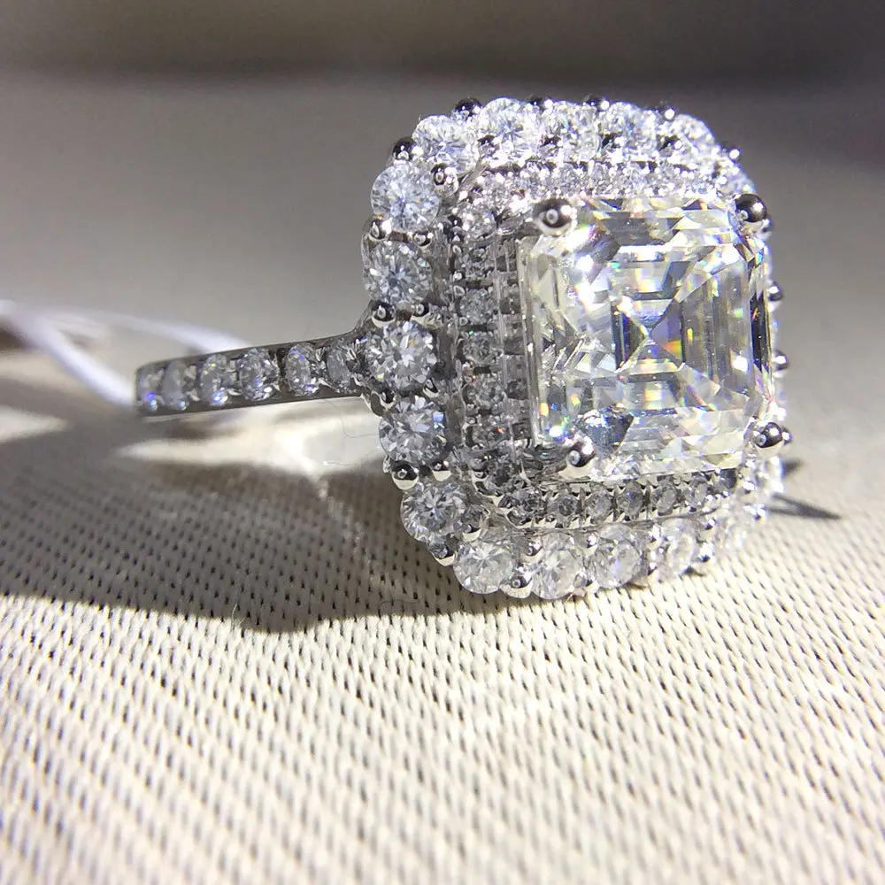 

14k White Gold 2.7ctw DF Asscher Cut Engagement Wedding Lab Grown Moissanite Diamond Halo Ring Test Positive Lab Grown Diamond