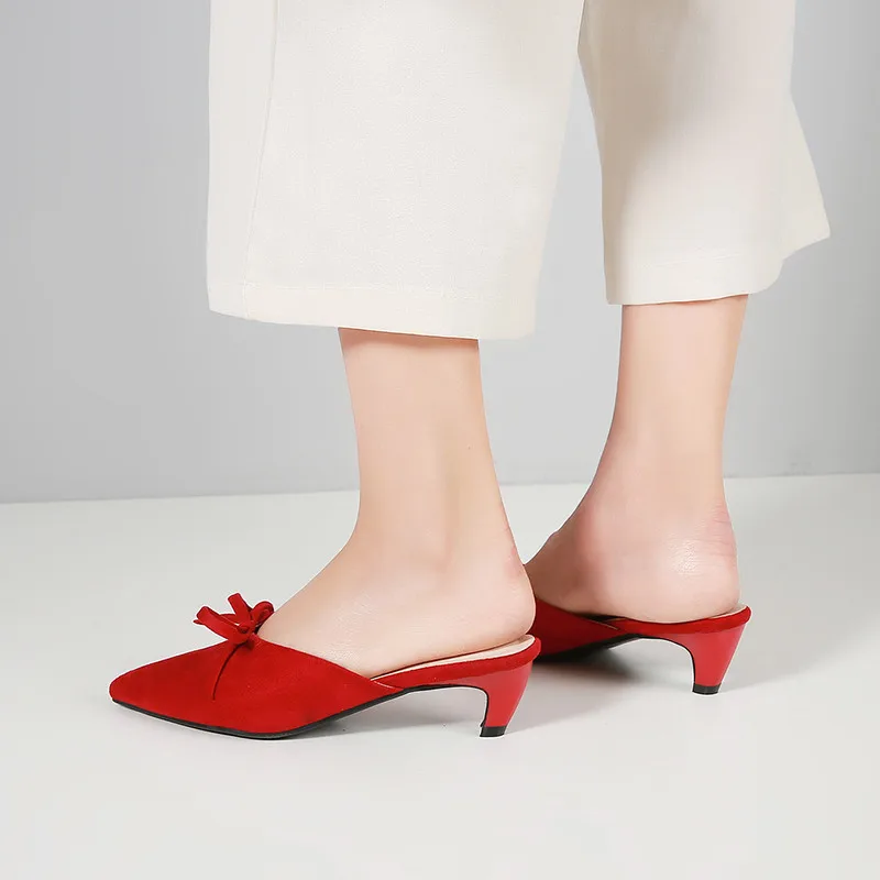 Женские мюли YMECHIC красные розовые черные туфли-лодочки на каблуке средней высоты