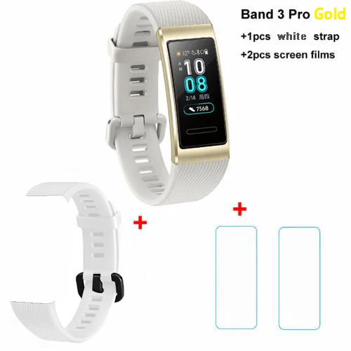 Новинка, Смарт-браслет huawei Band 3 Pro, gps, металлическая рамка, Amoled, цветной сенсорный экран, датчик сердечного ритма, трекер сна - Цвет: Go n 2 fil n Whi str