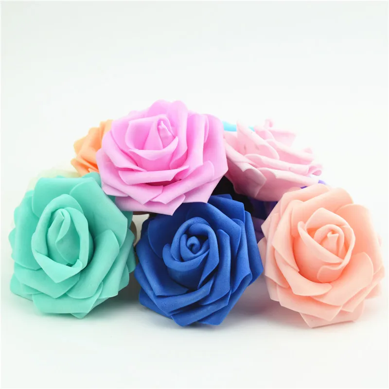 

50pcs 7cm Artificial PE Foam Roses Flowers For Home Wedding Decoration Scrapbooking handmade Fake Flower Heads Kissing Balls