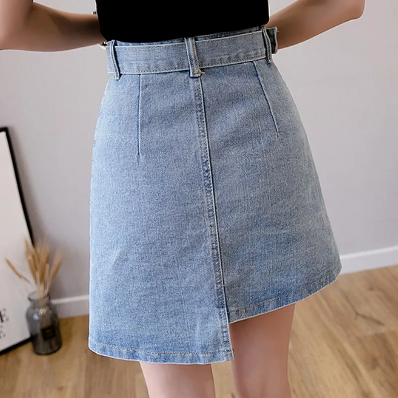 Повседневное АСИММЕТРИЧНЫМ ПОДОЛОМ-файед молния мини-джинсы Высокая Талия