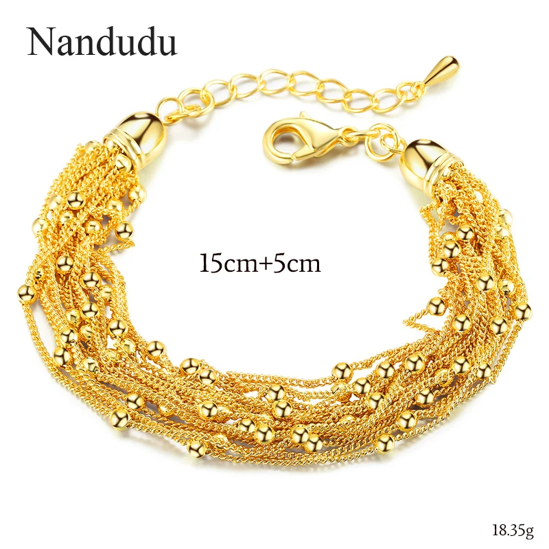 Nandudu, модные Многослойные золотые браслеты, металлические бусины, шарм, 20 см, браслет для женщин, браслет, Femme, ювелирное изделие, подарок, B1103