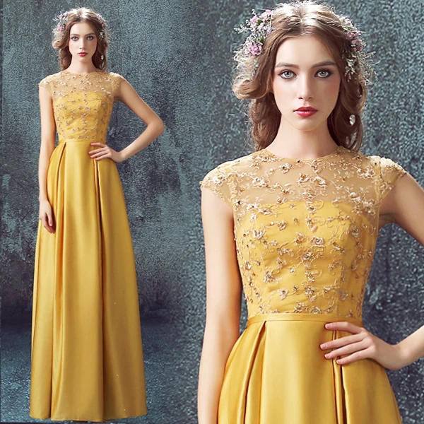 

2016 new arrival stock maternity plus size bridal gown evening dress long graduation graduated sexy Yellow Lace 469