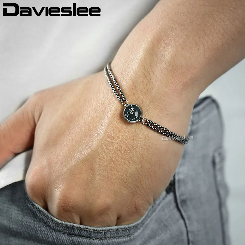 DB18 Davieslee браслет с крестом в виде головы льва и лошади для мужчин, браслет из нержавеющей стали с цепочкой, мужские ювелирные изделия, подарки на день Святого Валентина DDBM36 - Окраска металла: DB18
