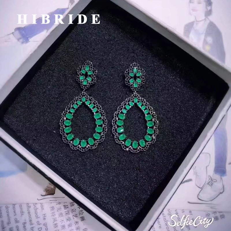 Hibrid богемные серьги с большим цветком и зеленым кубическим цирконием для женщин Свадебные Длинные Модные Серьги Brincos Bijoux E-462