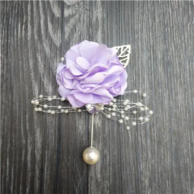 light purple Шелковый цветок розы бутоньерка для жениха свадебная бутоньерка на запястье мужской костюм брошь для женщин Свадебные цветы вечерние украшения XF08 - Цвет: light purple