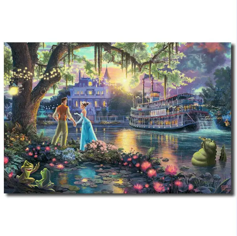 Принцесса и лягушка Томас Kinkade Холст Плакаты принты стены Художественная живопись декоративная картина Современное украшение дома жикле - Цвет: Лиловый