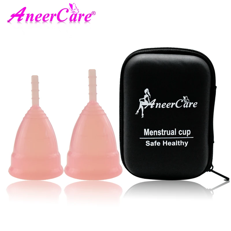 

2pcs Menstrual Cup Medical Grade Silicone Hygiene Menstrual Cups Lady Period Cup Collector Menstrual Women Vaginal Cups+Gift Box