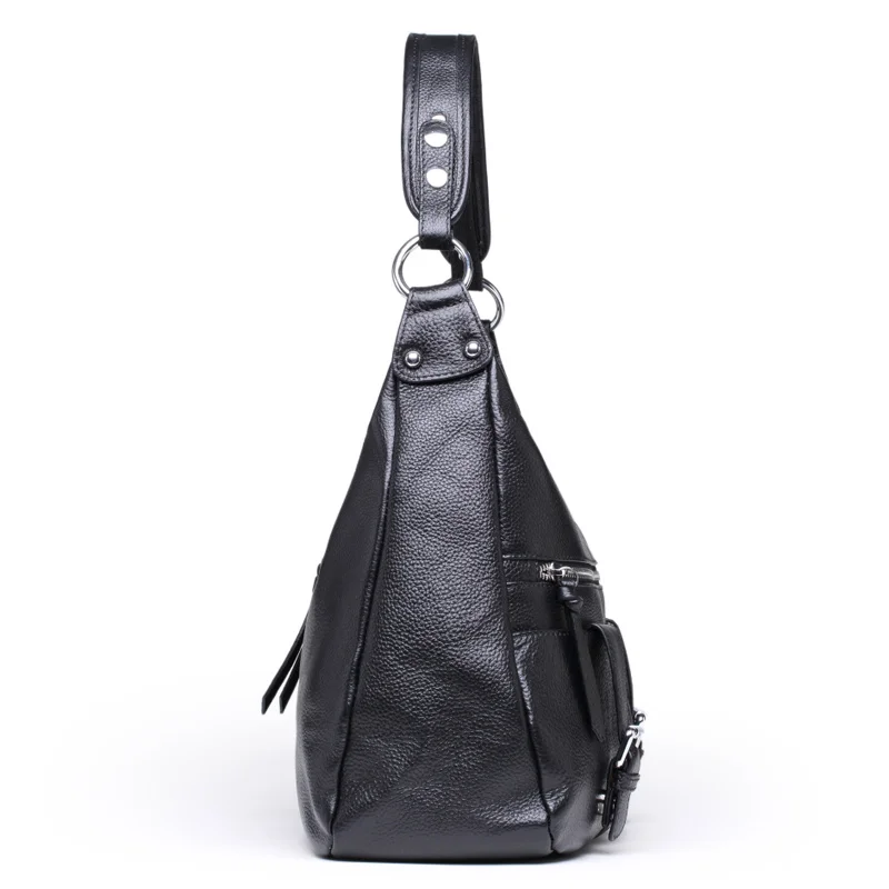 Сумка через плечо с двумя молниями Женская большая из натуральной воловьей кожи