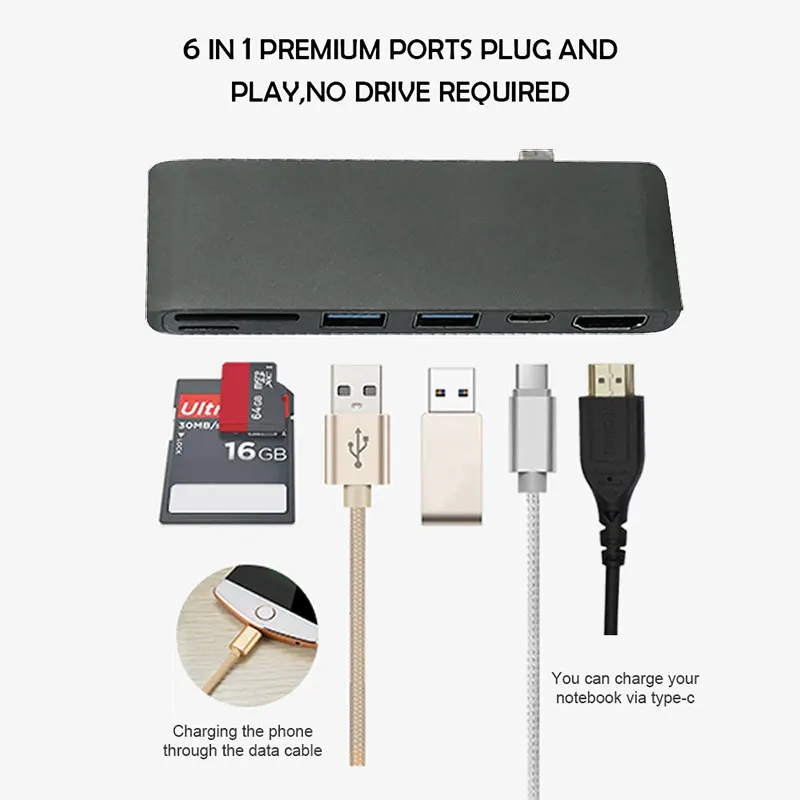 Kobwa Type-C 3.1 USB C Adapter SD/TF Card Reader Multifunction Type To Hdmi 4k Usb-C Female Cable For Macbook Pro |