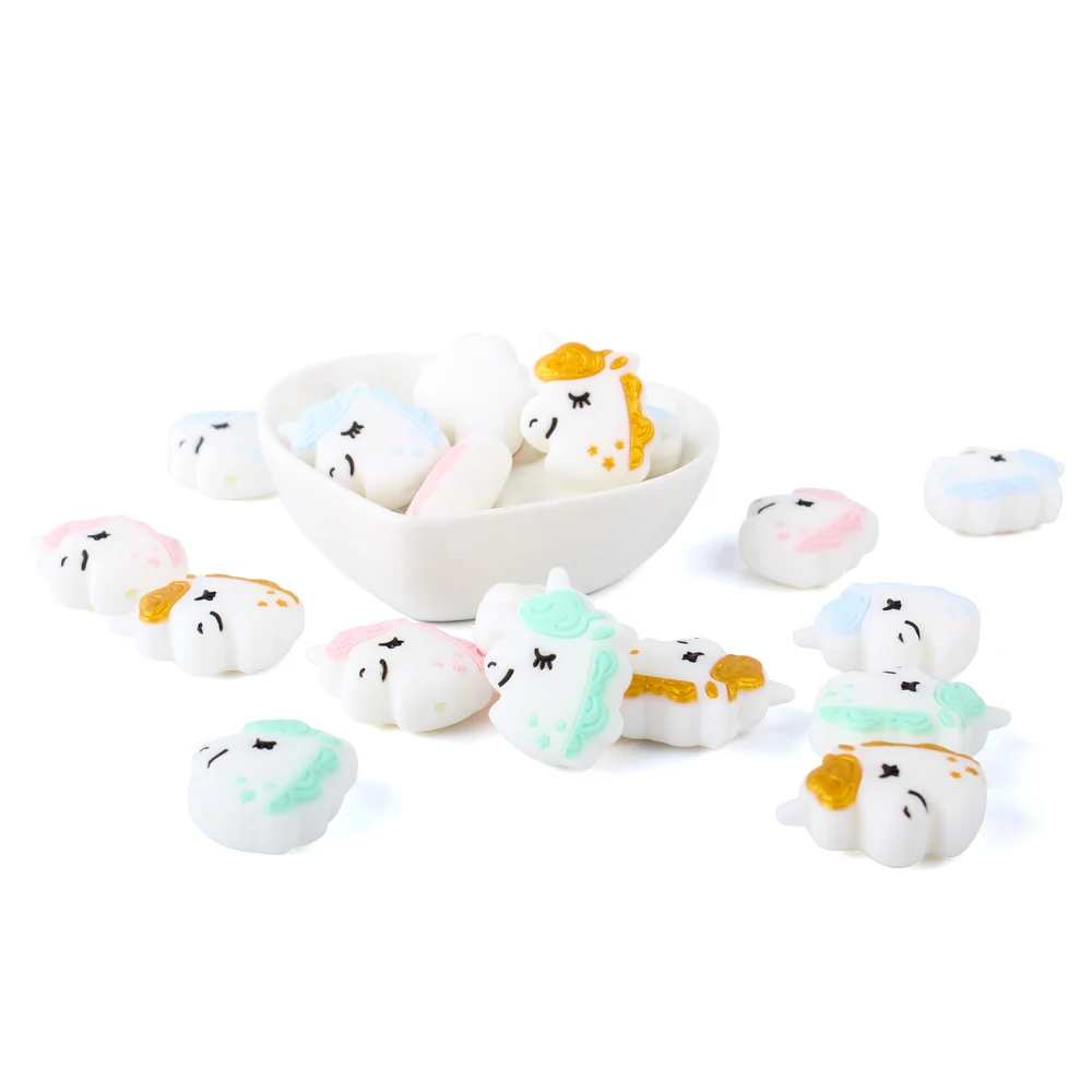 Keep&Grow 4pcs Unicorn Silicone beads Animal Teether Beads BPA Free Baby Teething Necklace DIY Infant Chewable Pacifier Chain