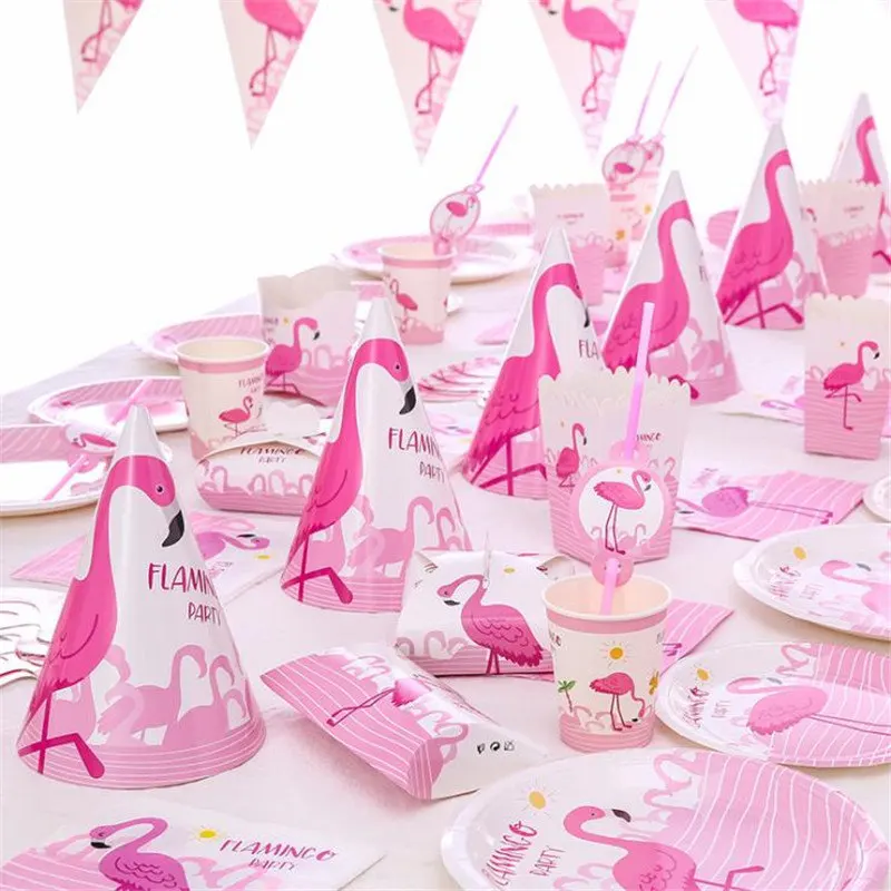 Набор одноразовой посуды Omilut с фламинго декоративные тарелки мультяшным розовым