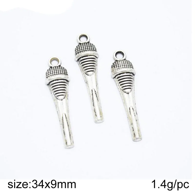 

25pcs/lot 34x9mm Antique Silver Alloy Microphone Charms Pendant