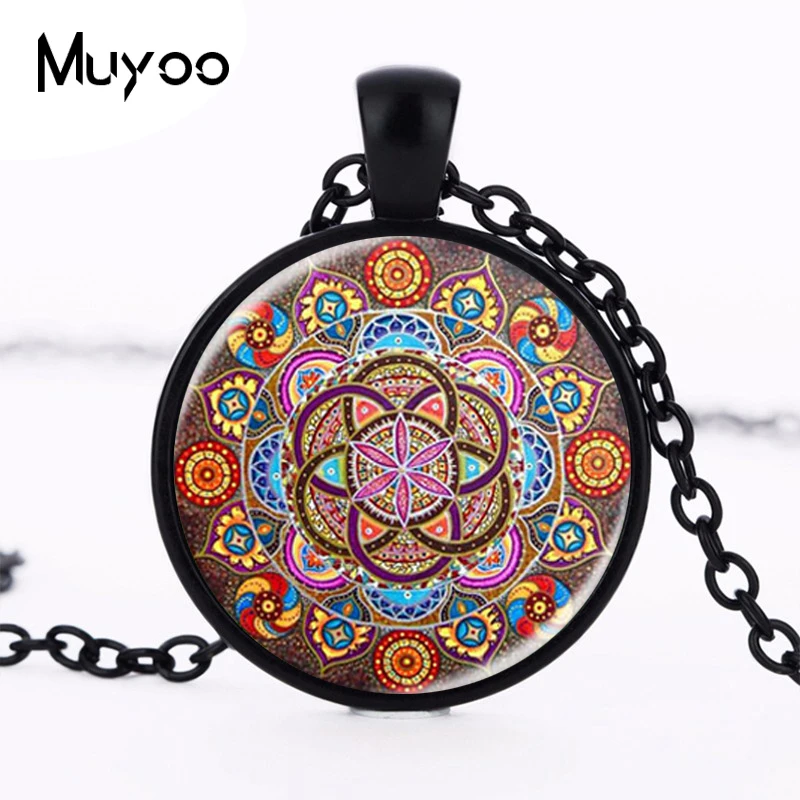 

New Steampunk necklace mandala necklaces chakra pendant OM jewelry for women glass cabochon pendants Zen gifts jewellery HZ1