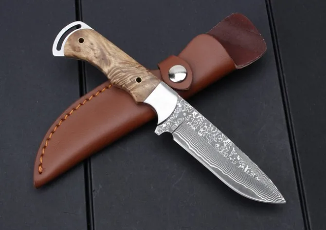 Lange Бесплатная доставка нож из дамасской стали с фиксированным лезвием лисы