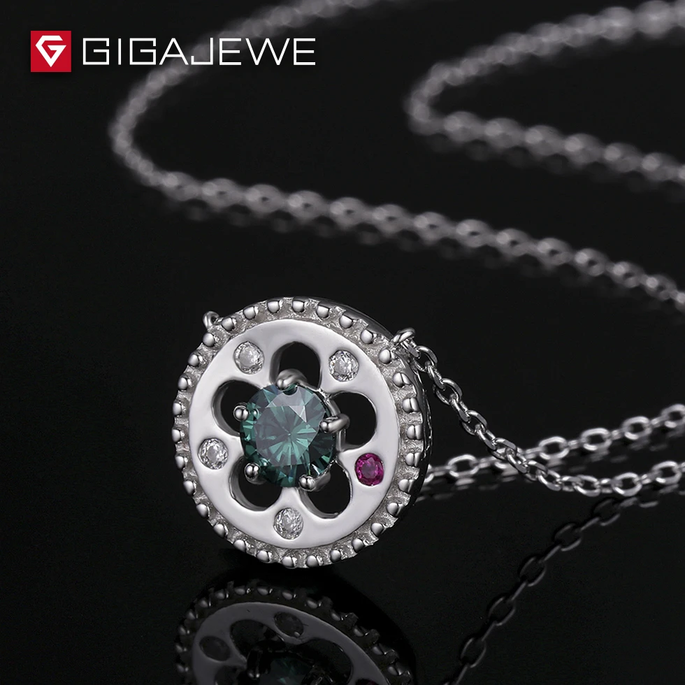 GIGAJEWE 0.5ct желтовато-зеленый цвет круглой огранки Подлинная Муассанит кулон серебряное ожерелье
