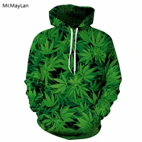hipster menwomen 3d print smoke weeds hip hop hoodies green maple leaves sweatshirts with hat boy fashion jacket male coat tops